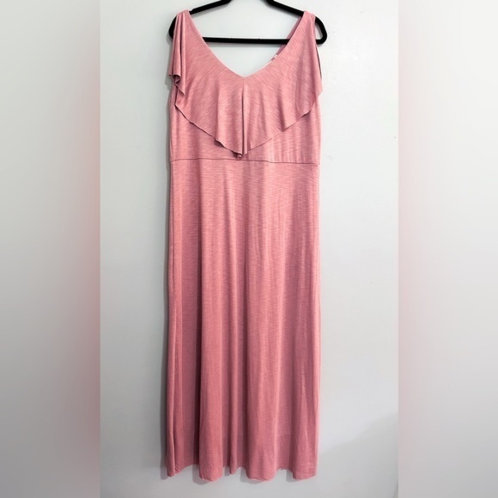 Soft Surroundings Coral Ruffle Maxi Dress Size Large Resort Wear BOHO Coastal